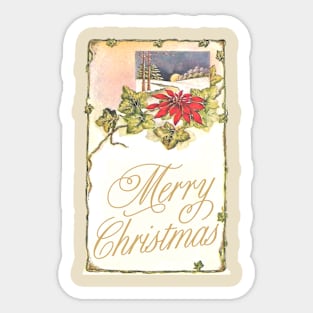 CLASSIC CHRISTMAS CARD VINTAGE HOLLY MERRY CHRISTMAS Sticker